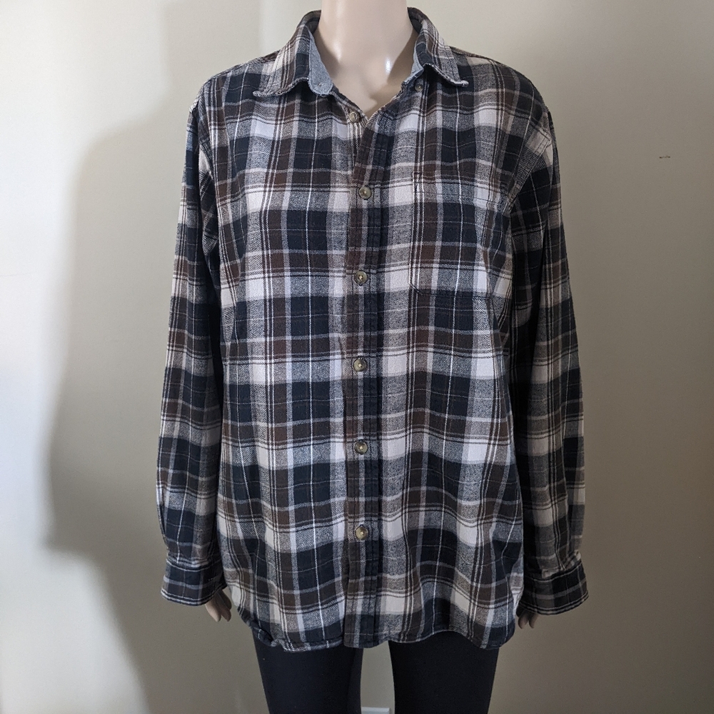 Eddie Bauer plaid flannel button down shirt, men's large